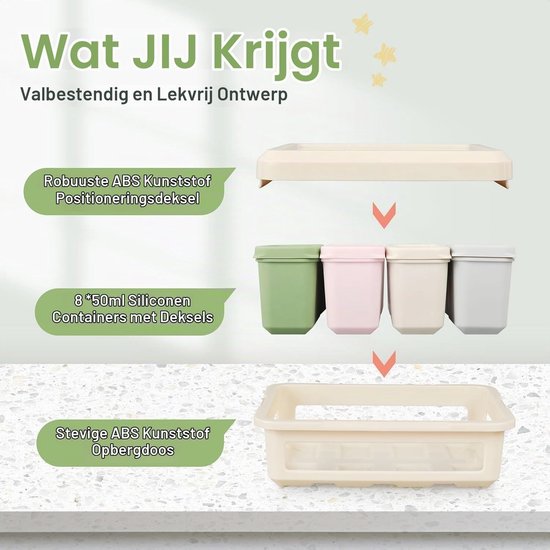 Set van 8 Baby Opbergpotjes van 50 ml, Voedselveilige Siliconen, BPA-vrij, Luchtdicht en Lekvrij voor Gezonde Bewaring — afbeelding 3