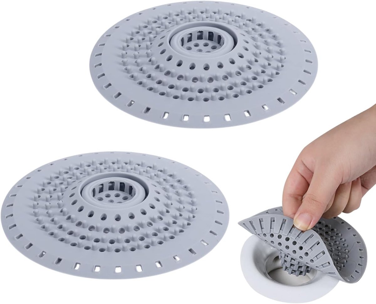 Set van 2 Siliconen Afvoerzeef, Haarvanger voor Douche met Zuignap, Ideaal voor Bad en Wastafel, Universele Afvoerfilter voor Keuken en Badkamer, Voorkomt Verstoppingen en Verbetert Afvoer