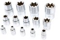 Een verzameling van 14 zilverkleurige Torx-doppen.