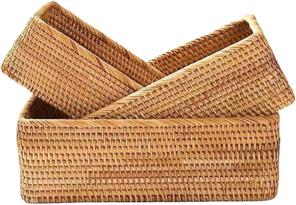 PolkaHome Rotan Opbergmanden Set van 3 - Handgeweven Rieten Manden voor Keuken, Woonkamer en Badkamer