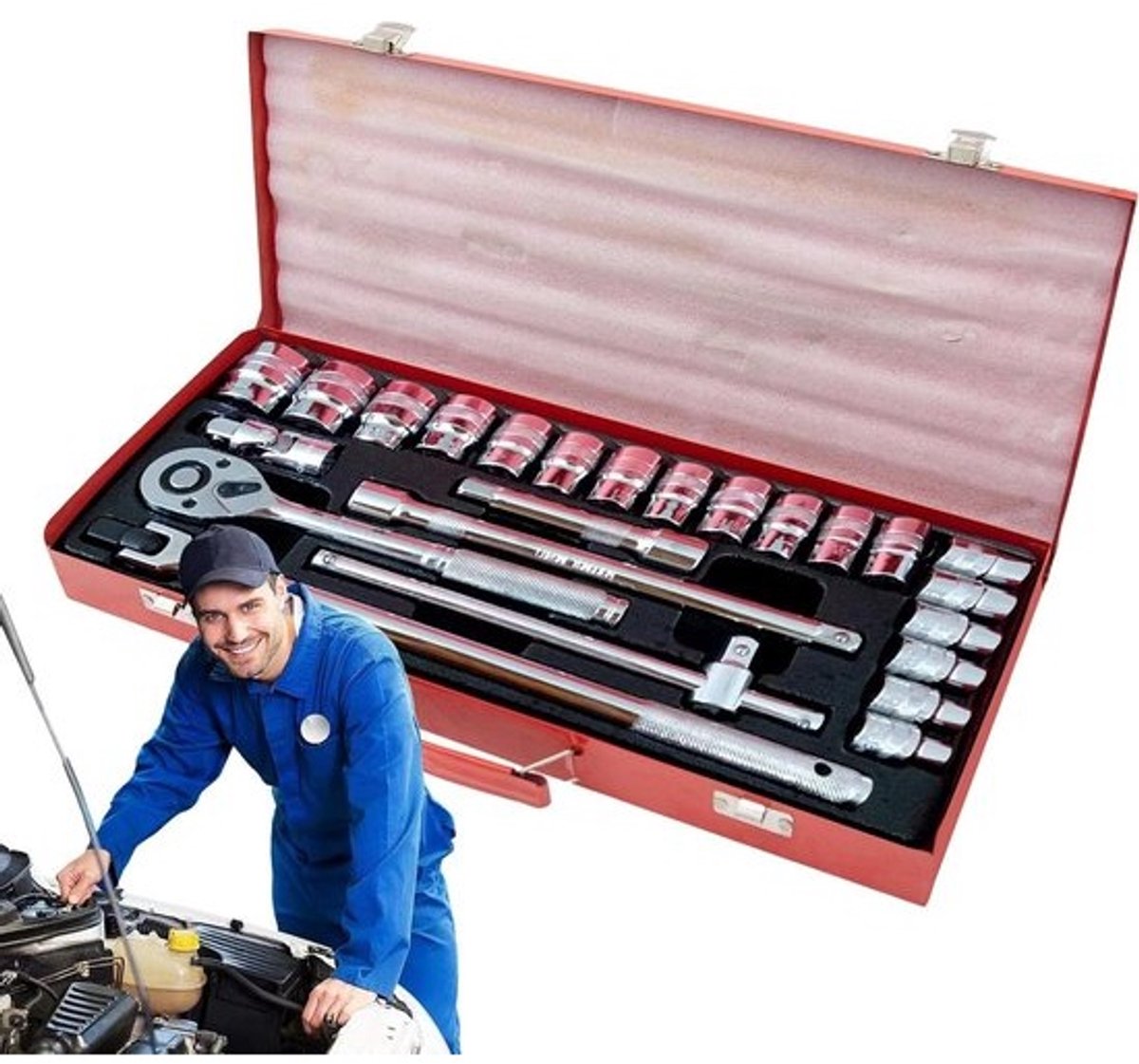 Bandenreparatieset - Gereedschapskist - Noodgevallen Onderweg - Chroom-Vanadium Staal - 24 Delig - Rood