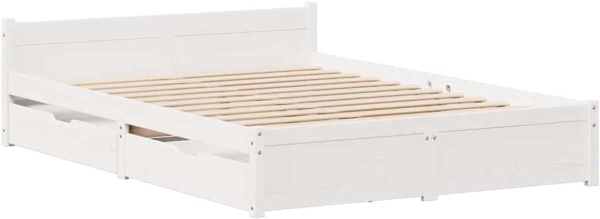 Bedframe 140x200 cm - Industrohome Wit Ledikant van Grenenhout met Opberglades