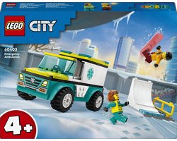 LEGO 60403 City Ambulance en snowboarder Speelgoed Ziekenwagen Set met Mini Snowboard