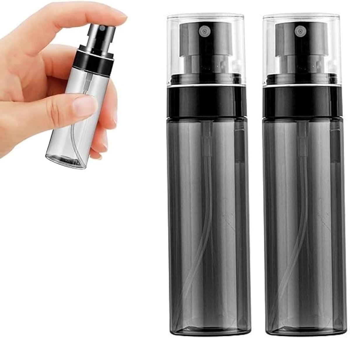 PolkaHome 2 stuks mini verstuiverfles 80 ml - lege sprayfles voor water, planten en cosmetica - transparant zwart
