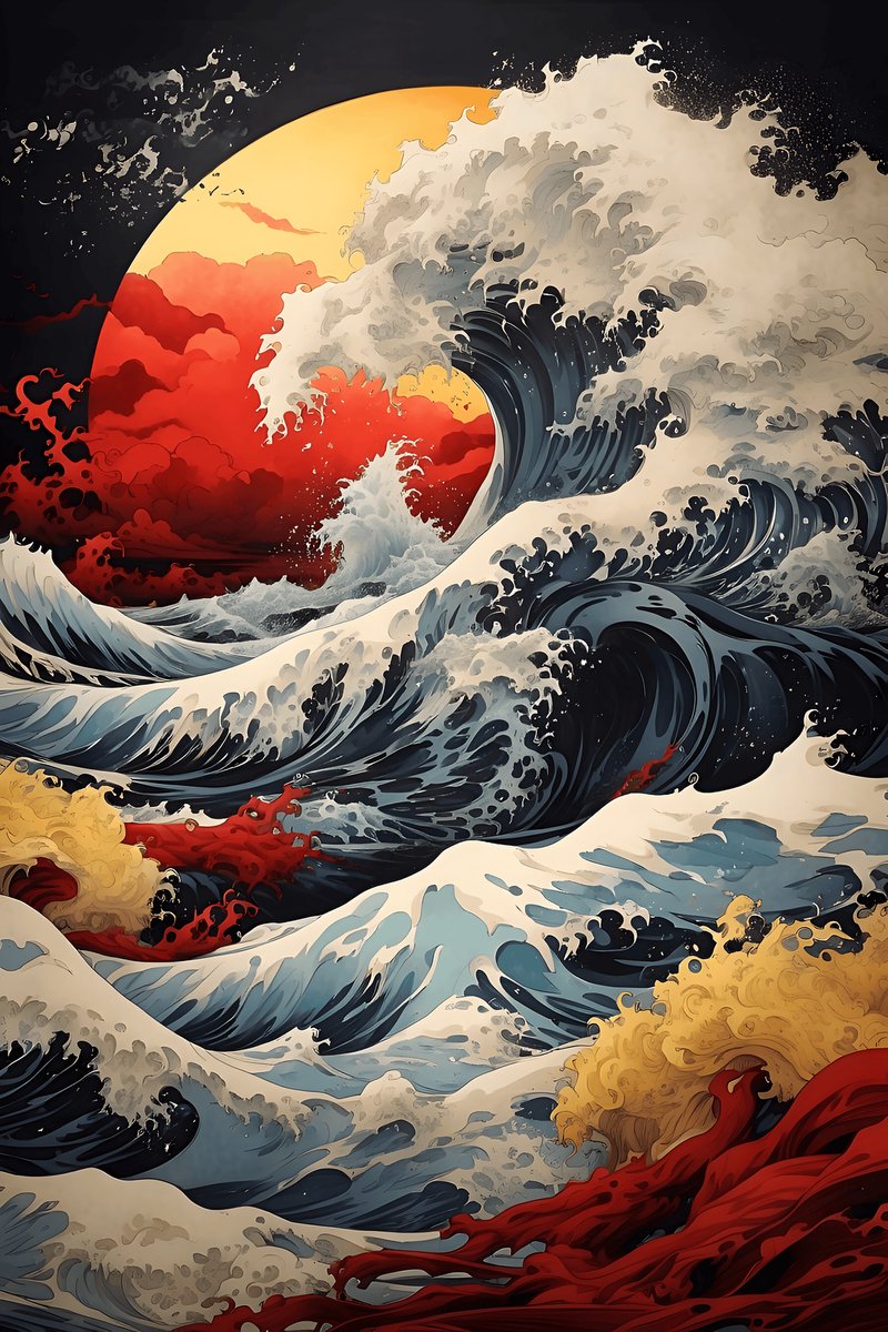 Poster Oriental - Zee met Golven - Japanse Golven - Interieur - Oosterse Stijlie ie Kunst - posters - formaat 70x100cm - Wanddecoratie - L1084MT