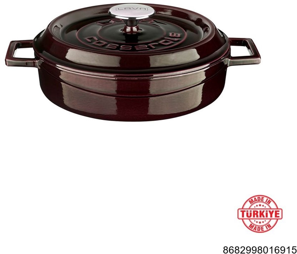 LAVA Geëmailleerde Gietijzeren Braadpan met Deksel - Ø 24 cm - 2,47 L - Geschikt voor Inductie en Oven - Paars