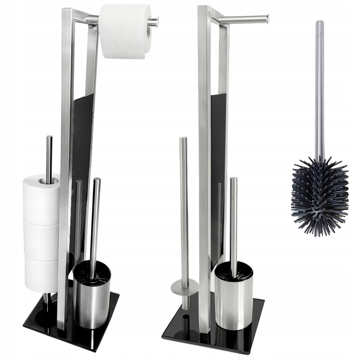 3-in-1 Toiletrolhouder & WC Borstelhouder Staand - Chroom/Glas