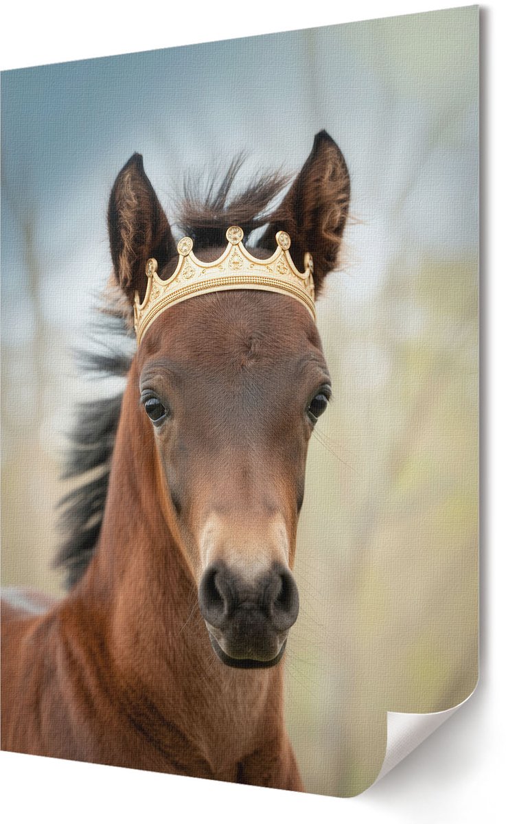 Coloray Polycanvas Wandposter - Een Paard Met Een Kroon, Fotografie - 420 x 594 - Bruin Design - Rechthoek - Wandkunstwerk - Woonkamer, Slaapkamer, Kantoor - Humoristisch