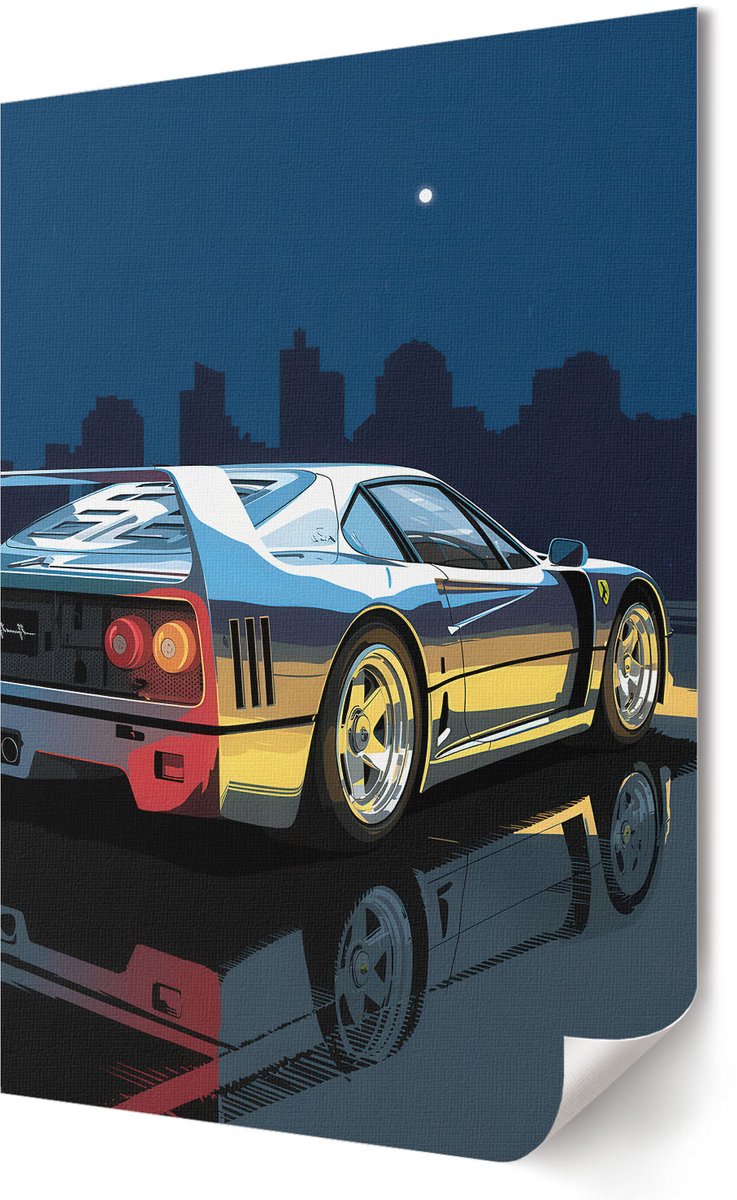 Coloray Canvas Poster Polycanvas - S Nachts Autorijden, Illustratie - 420 x 594 - Blauw Poster - Rechthoek - Wandkunst - Woonkamer, Slaapkamer, Kantoor - Popcultuur