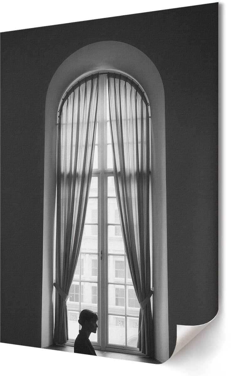 Coloray Polycanvas Wandposter - Vintage Raam, Fotografie - 594 x 840 - Zwart Kunst - Rechthoek - Wandkunstwerk - Slaapkamer - Klassiek