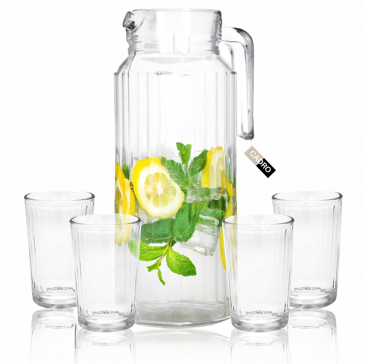 Glazen Waterkan Set met 4 Glazen (200ml) - 1.1L Kan