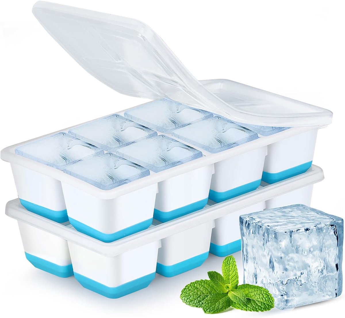 IJsblokjesvorm - Set van 2 - 4,5 x 4,5 x 4 cm - Siliconen - BPA-vrij - Vaatwasserbestendig - Blauw