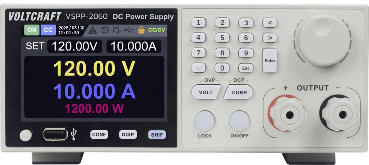VOLTCRAFT VSPP-2060 19 labvoeding, regelbaar 0 - 600 V/DC 0 - 10 A 2000 W USB, RS485, LAN Programmeerbaar, Op afstand bedienbaar Aantal uitgangen: 1 x