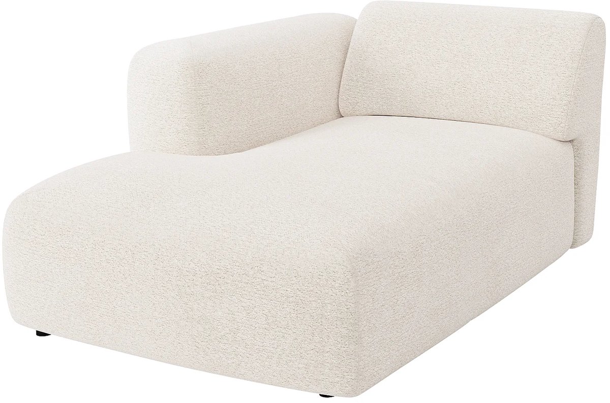 Vente-unique Chaise longue links module met armleuning in witte boucléstof van Maison Céphy POGNI