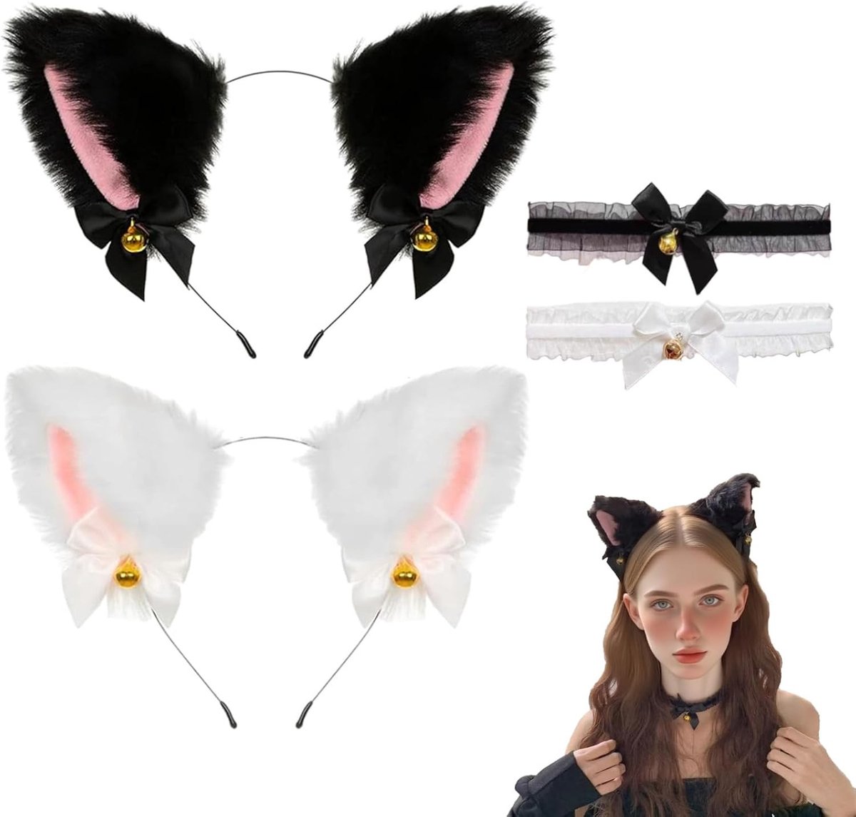 Set van 4 Kattenoren Hondenoren Cosplay Accessoires voor Halloween en Carnavalskleding voor Kinderen en Volwassenen