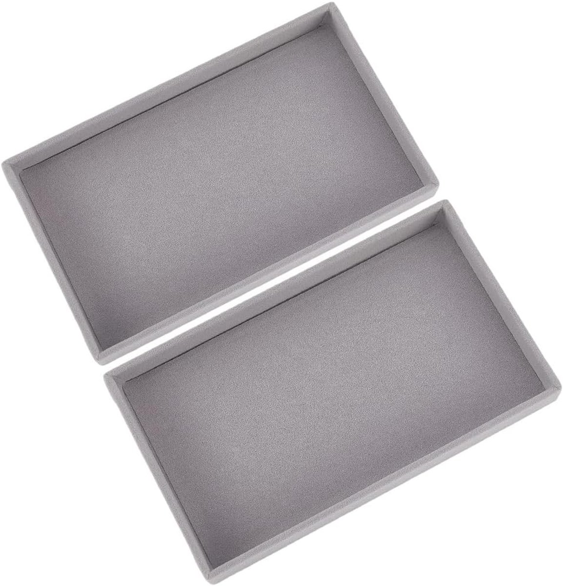 Set van 2 Grijze Velvet Sieraden Opbergtray - Stapelbare Organizer voor Kettingen, Armbanden en Oorbellen - 12.6 x 23.5 cm Sieradenopslag en Accessoire Display