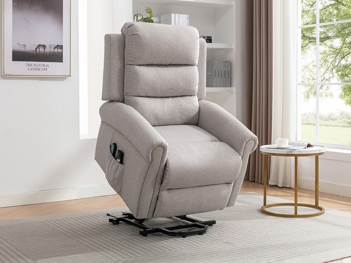 Vente-unique Massagefauteuil in stof met elektrisch kantelsysteem - Beige - LOVARI
