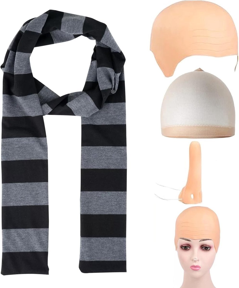 4-delige set kostuumaccessoires voor volwassenen, bare cap kostuum benodigdheden, Halloween feestoutfit accessoires en verkleedsets