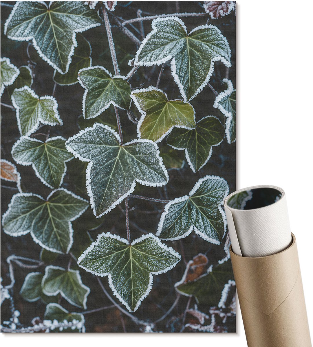 Coloray Polycanvas Poster - Bevroren Bladeren, Fotografie - A4 - Groen Kunst - Rechthoek - Wandkunst - Woonkamer, Slaapkamer, Kantoor - Klassiek