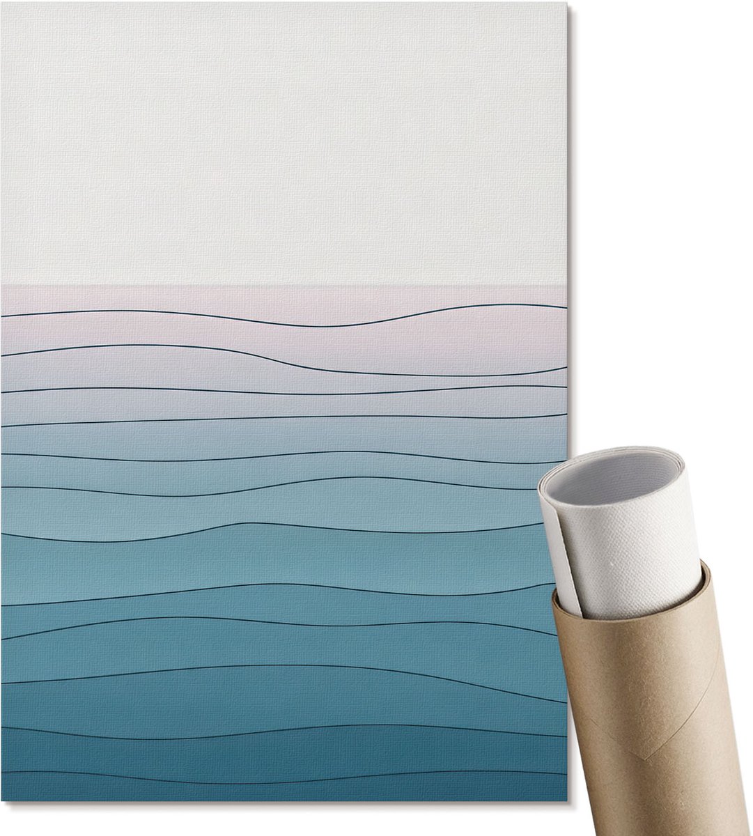 Coloray Polycanvas Wandposter - Minimalistische Golven, Illustratie - A4 - Blauw Decoratie - Rechthoek - Muurkunst - Woonkamer, Slaapkamer, Kantoor - Modern