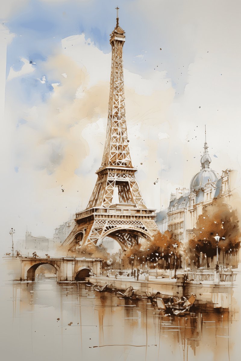Eiffeltoren Poster - Parijs - Stadsgezicht - Aquarelkunst - Vintage - posters - formaat 30x40cm - Wanddecoratie - XS2381MT