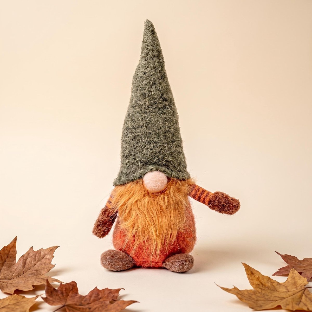 Kabouter - 32 cm - Wol, katoen - Groene muts - Herfst, Halloween