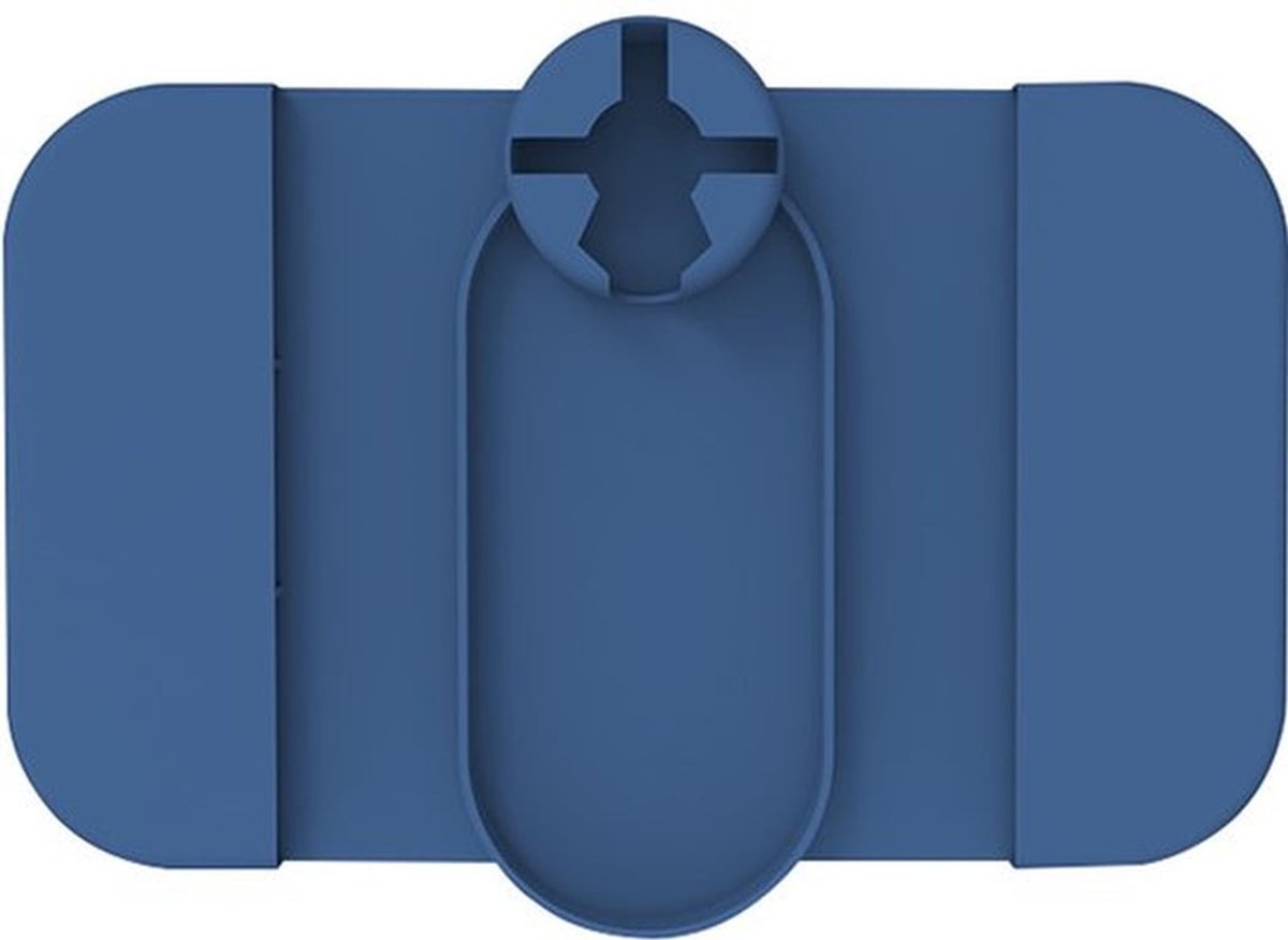 Siliconen bekerhouder, anti-overloop en anti-slip, met zijvak, geschikt voor het opbergen van telefoon/afstandsmeter/snacks, geschikt voor de woonkamer, afmetingen 47,6 x 29,4 cm, geschikt voor kleine plankjes op de armleuning van een fauteuil, blauw