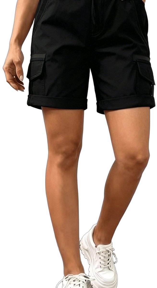 Currero Jorts Dames Jeans Short Korte Spijkerbroek Baggy Fit – Cargo Short Zomer Grote Maten Zwart