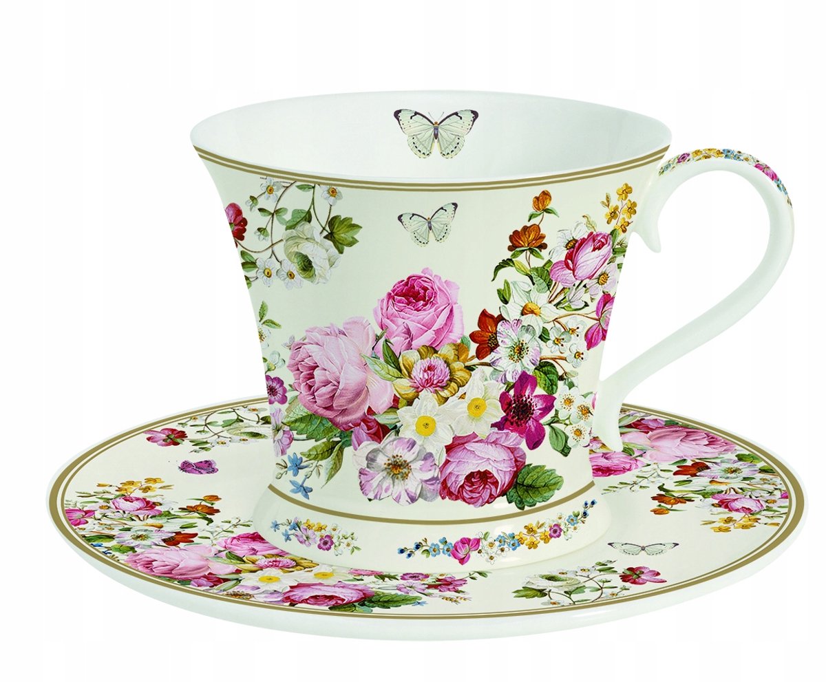 Porseleinen Kop en Schotel met Bloemendecor, 180 ml