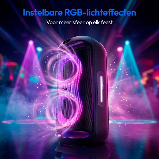 MEDION PE-2 Plus Partybox (Akku, mit Mikrofon, tragbarer Bluetooth Lautsprecher groß, Musikbox, Verschiedene Lichteffekte, Partylautsprecher mit Karaoke, Mikrofon und Gitarren Anschluss, AUX, USB) van MEDION — afbeelding 4