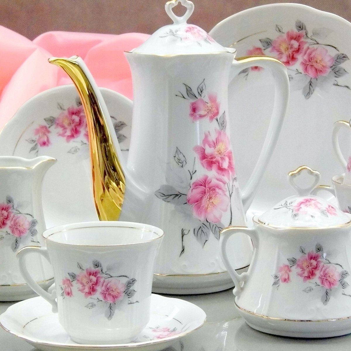 Malcer Theepot Kamelia Porselein 1200 ml - Handgeschilderd met Goud