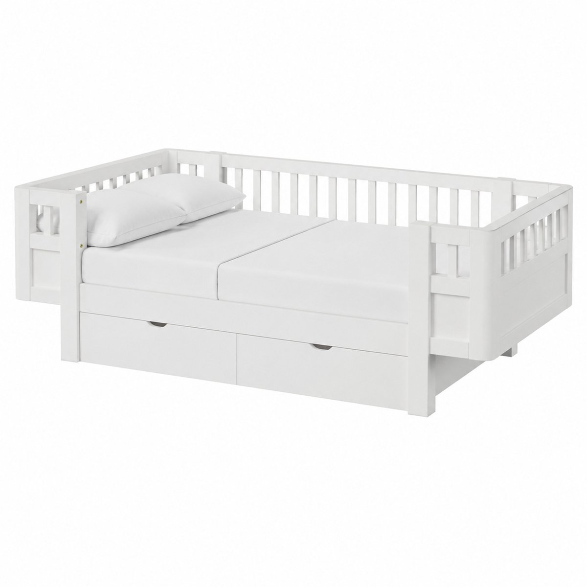 WUVRIE Bed 90x200 cm met hoge veiligheidsrand en 2 lades, wit
