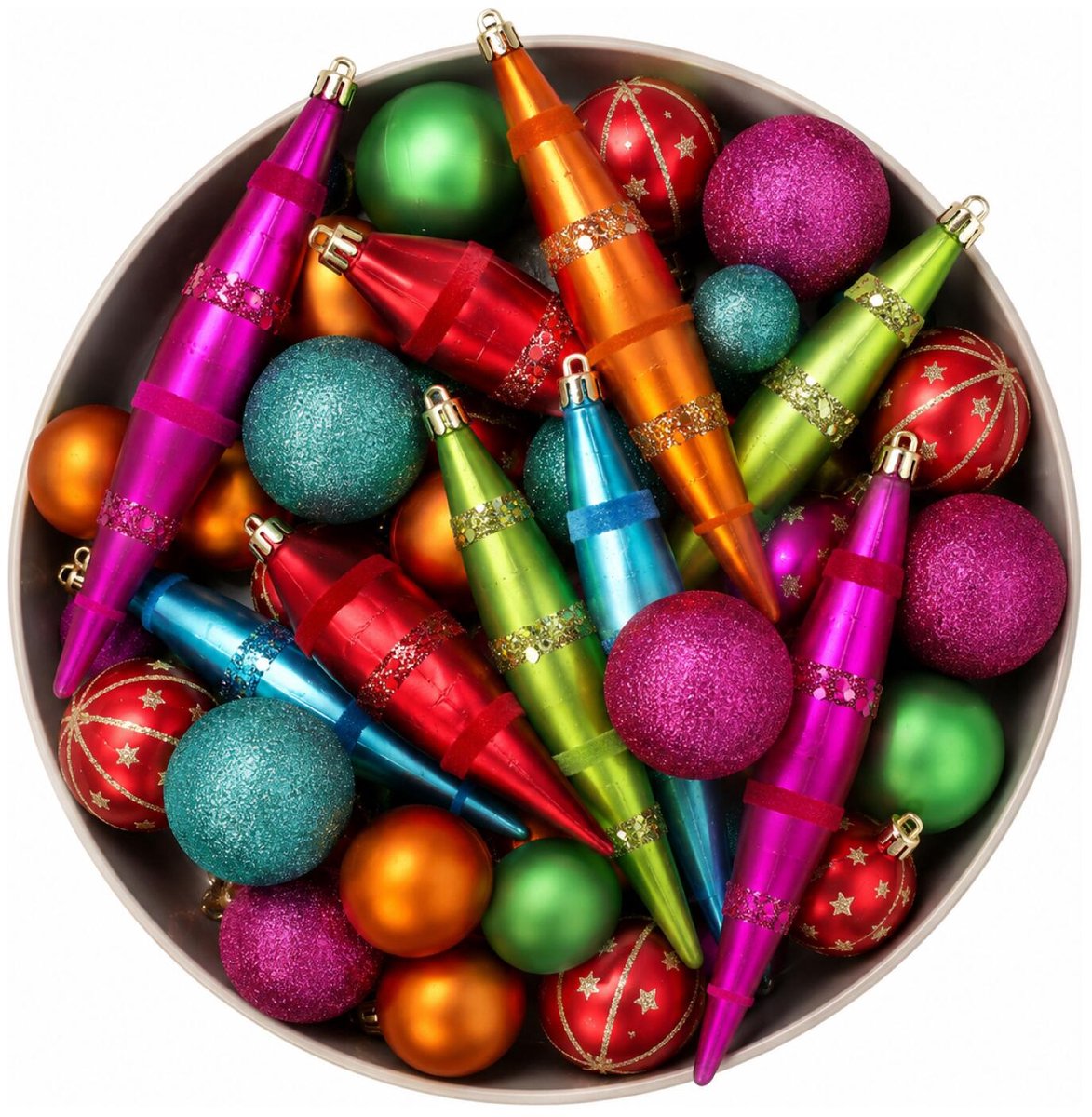Inge Christmas Kerstballen en pegels ornamenten - 33x st - gekleurd - kunststof