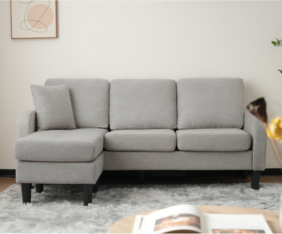 3-zits hoekbank - 166 x 118 x 77 cm - met schuimvulling - modulair samen te stellen - met stevig frame - voor de woonkamer - Grijs