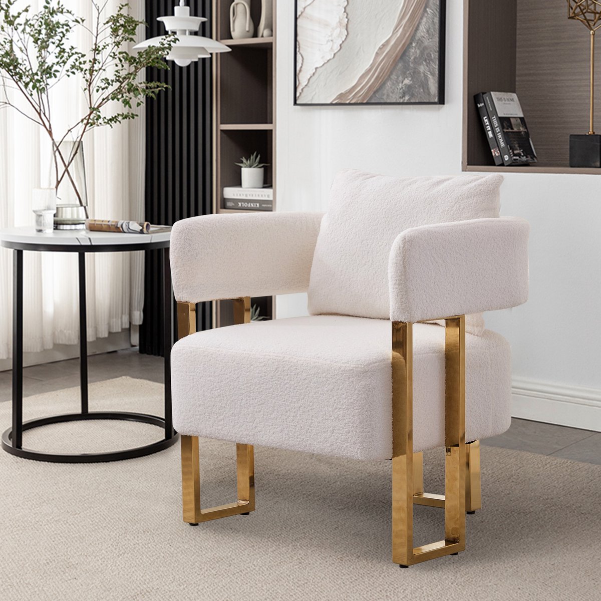 1-zits bankje - 68 x 68 x 70 cm - fluwelen bekleding - met hoofd- en lendenkussens - met luxe uitstraling - voor woonkamer en slaapkamer - Wit