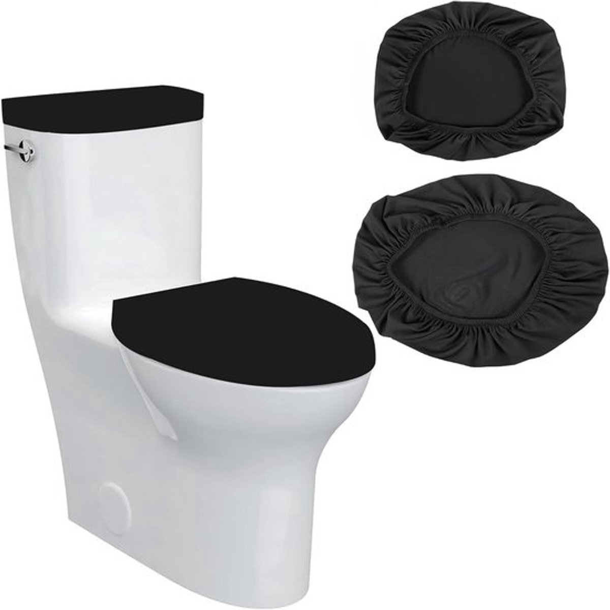 Toilet Deksel Hoezen - Badkamer Sets - Hygiënisch Thuis - Elastische Pasvorm - Universeel Maat - Zwart