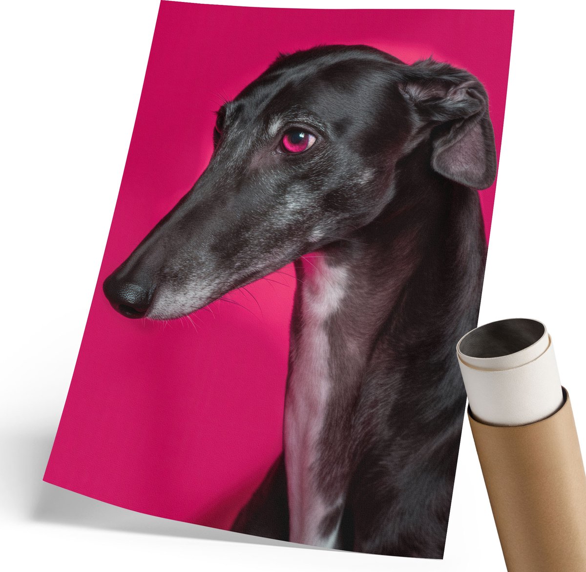 Coloray Polycanvas Wandposter - Hondenportret, Illustratie - 210 x 297 mm - Roze Decoratie - Rechthoek - Muurkunst - Woonkamer, Slaapkamer, Kantoor - Modern