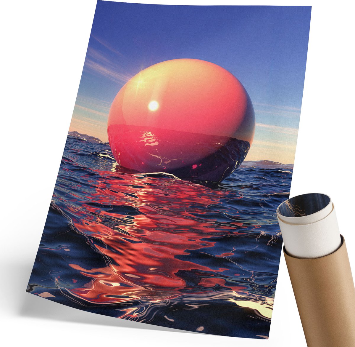 Coloray Canvas Poster Polycanvas - Zonnebol, Illustratie - 210 x 297 mm - Rood Patroon - Rechthoek - Decoratieve poster - Woonkamer, Slaapkamer, Kantoor - Modern