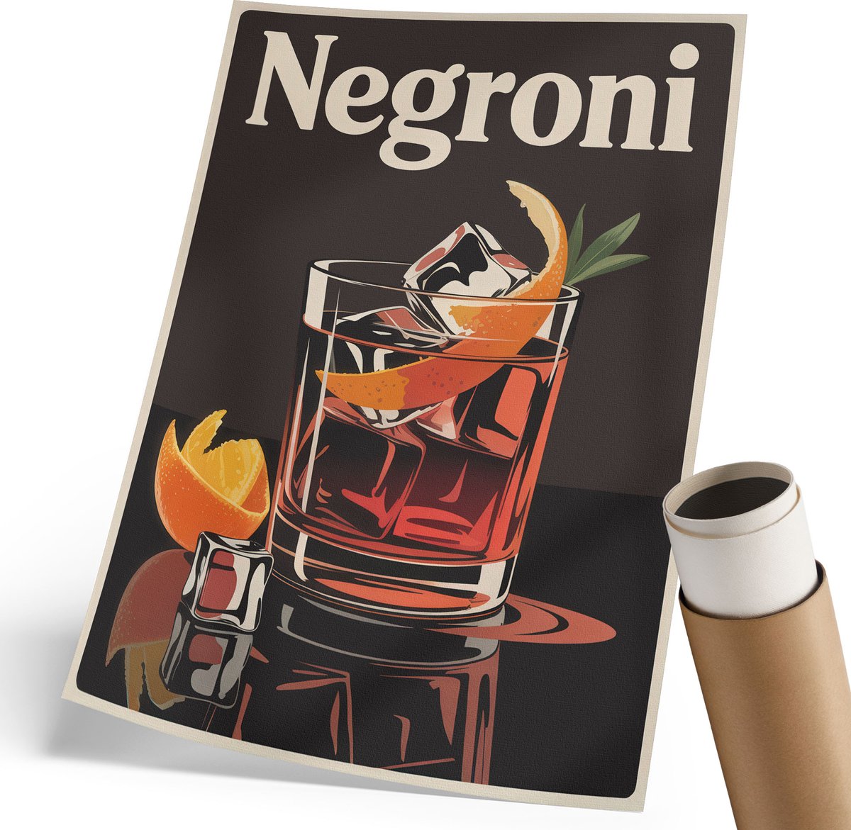 Coloray Polycanvas Wandposter - Negroni-Drankje, Poster - 210 x 297 mm - Zwart Wandposter - Rechthoek - Interieurdecoratie - Woonkamer, Slaapkamer, Kantoor - Retro