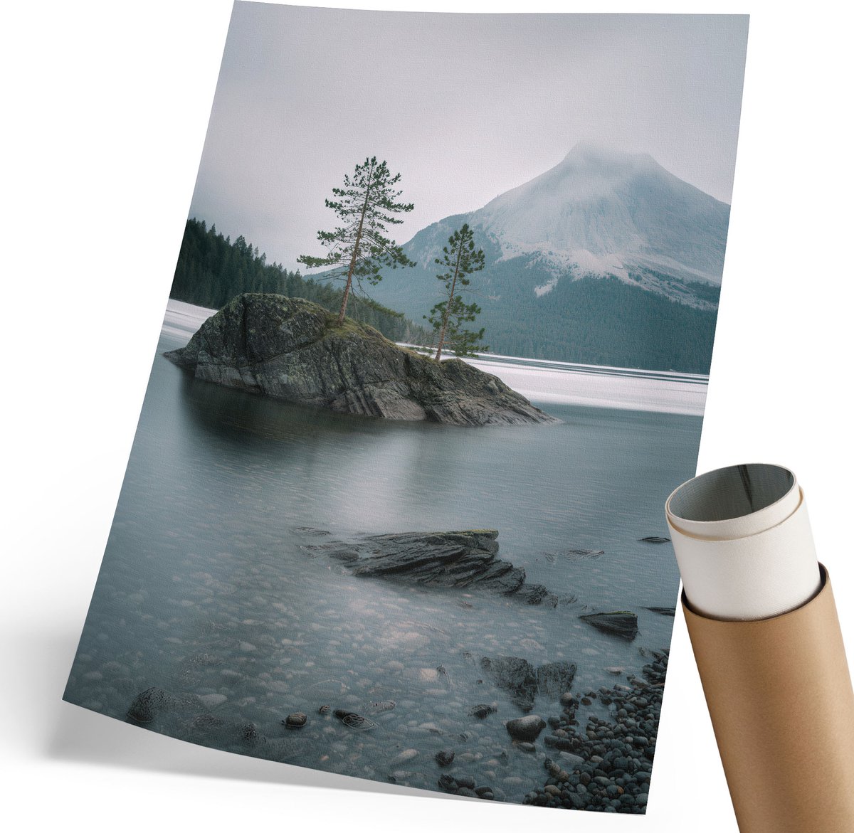 Coloray Polycanvas Wandposter - Mops Illustratie, Beige - 210 x 297 mm - Grijs Decoratie - Rechthoek - Interieurdecoratie - Kantoor - Klassiek