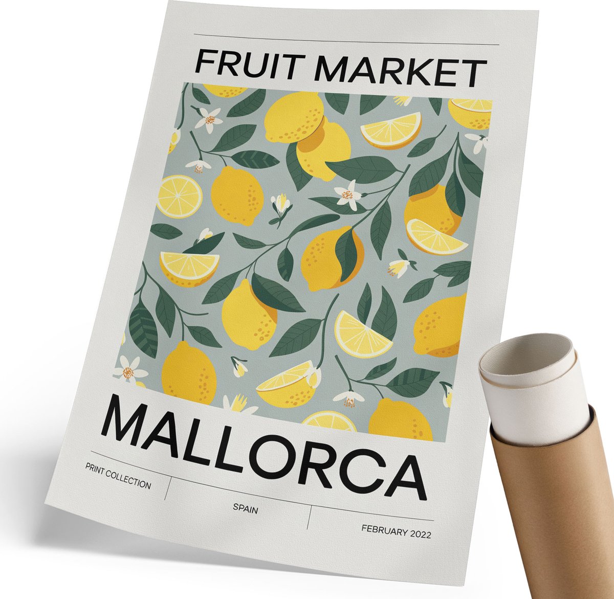 Coloray Polycanvas Poster - Citroenpatroon, Illustratie - 210 x 297 mm - Geel Design - Rechthoek - Wandkunst - Woonkamer, Slaapkamer, Kantoor - Boho