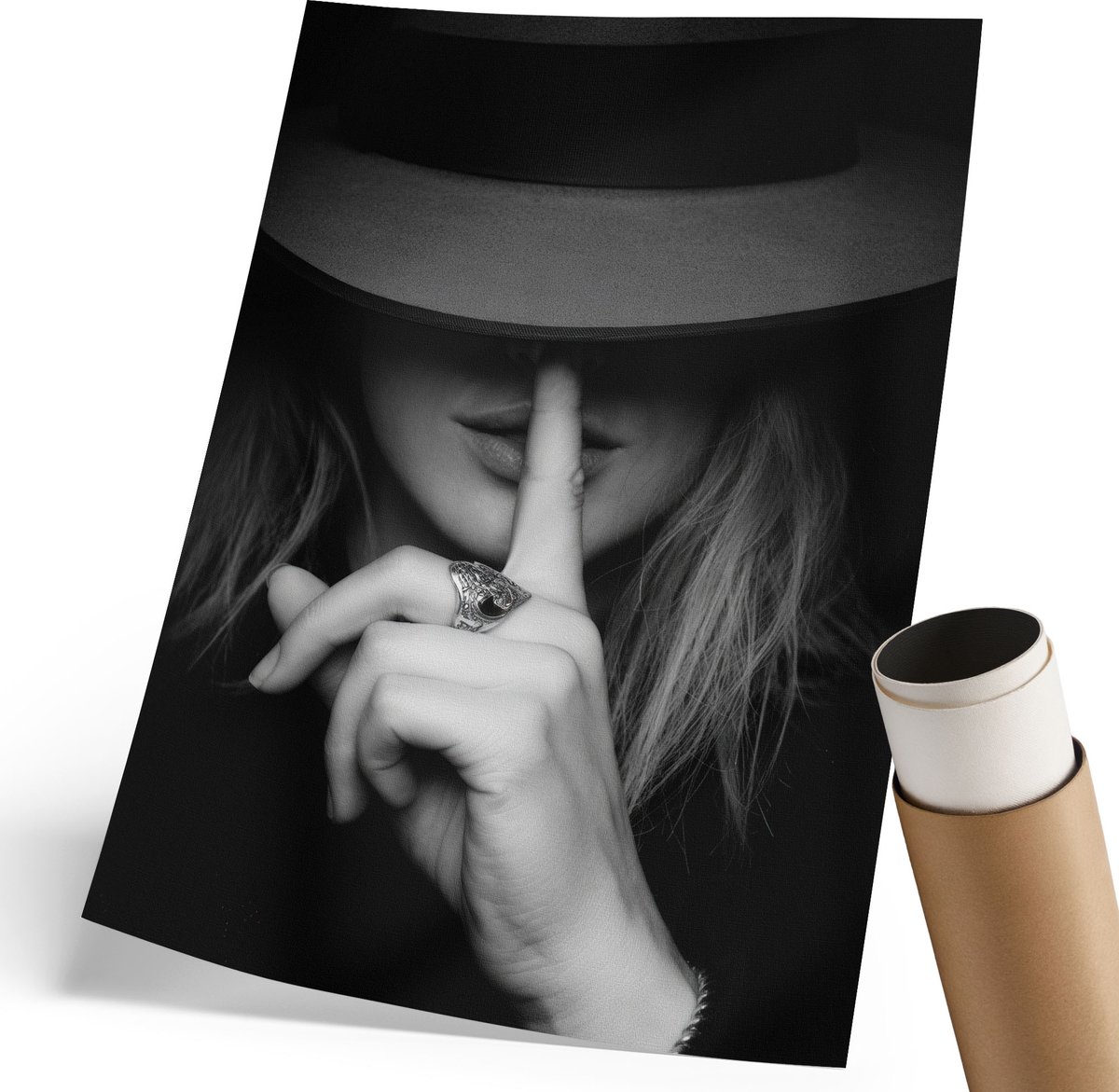 Coloray Polycanvas Poster - Mysterieuze Elegantie, Fotografie - 210 x 297 mm - Zwart-wit Wandposter - Rechthoek - Muurdecoratie - Woonkamer, Slaapkamer, Kantoor - Glamour