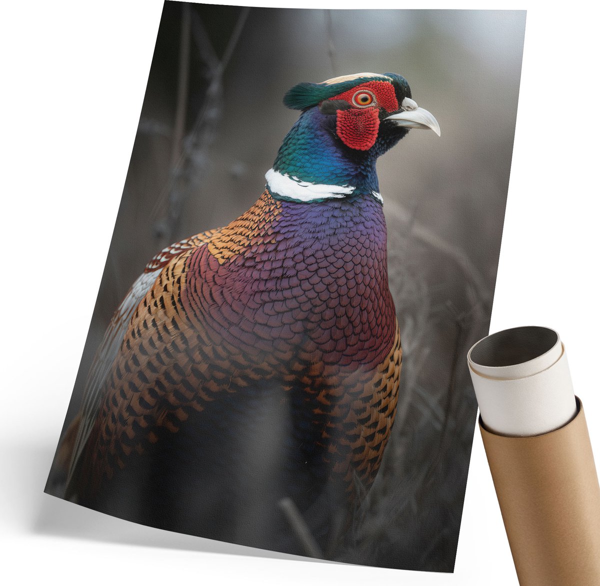 Coloray Polycanvas Poster - Kleurrijke Fazant, Fotografie - 210 x 297 mm - Bruin Motief - Rechthoek - Muurdecoratie - Woonkamer, Slaapkamer, Kantoor - Klassiek