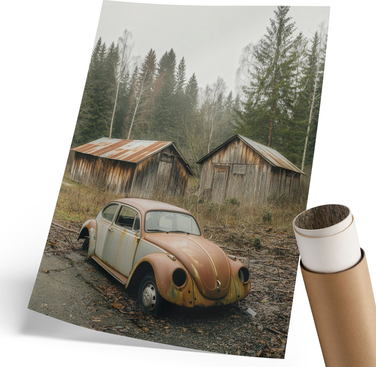 Coloray Polycanvas Poster - Autowrak, Fotografie - 210 x 297 mm - Bruin Wanddecoratie - Rechthoek - Wandkunst - Woonkamer, Slaapkamer, Kantoor - Rustiek