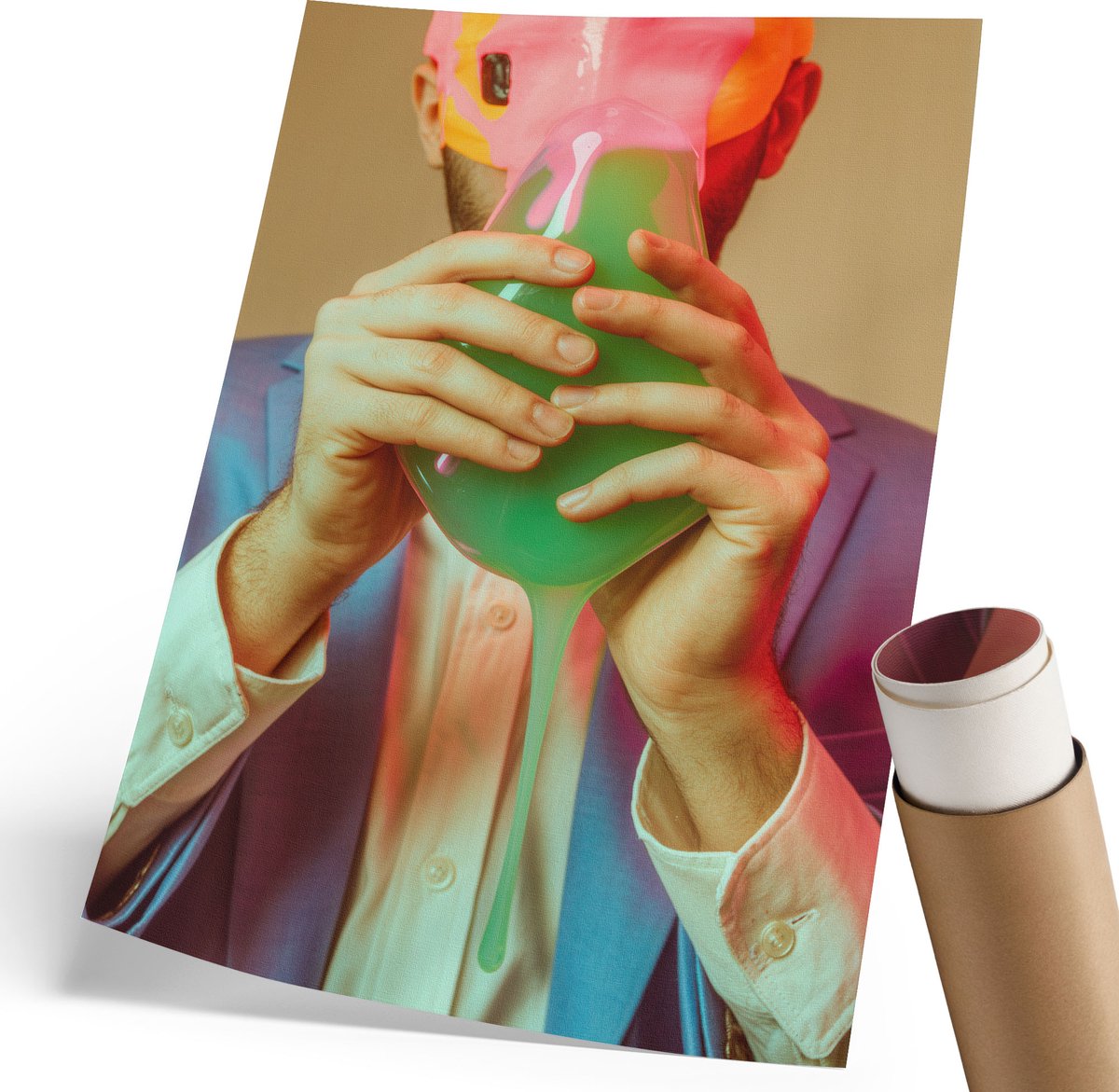 Wallfluent Polycanvas Poster - Zwanenknoflook, Illustratie - 297 x 420 mm - Wit Wandposter - Rechthoek - Decoratieve poster - Woonkamer, Slaapkamer, Kantoor - Humoristisch