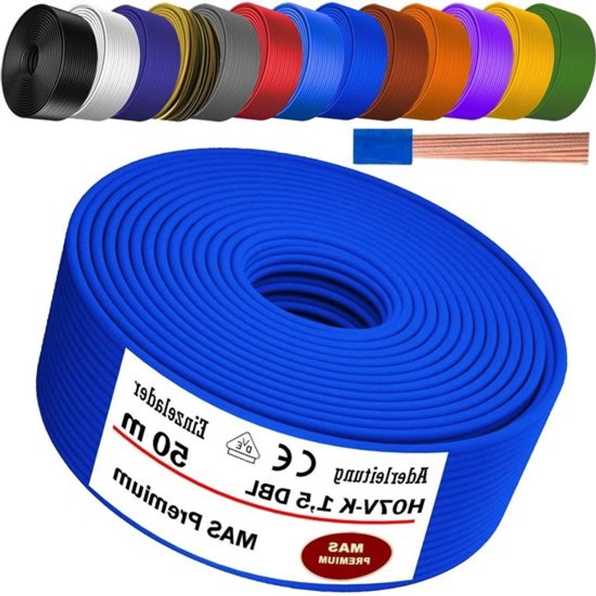 Flexibele Aderleiding - Enkele Kern Kabel - Elektrische Installaties - Fijndradig Koper - 1.5 mm² - Donkerblauw