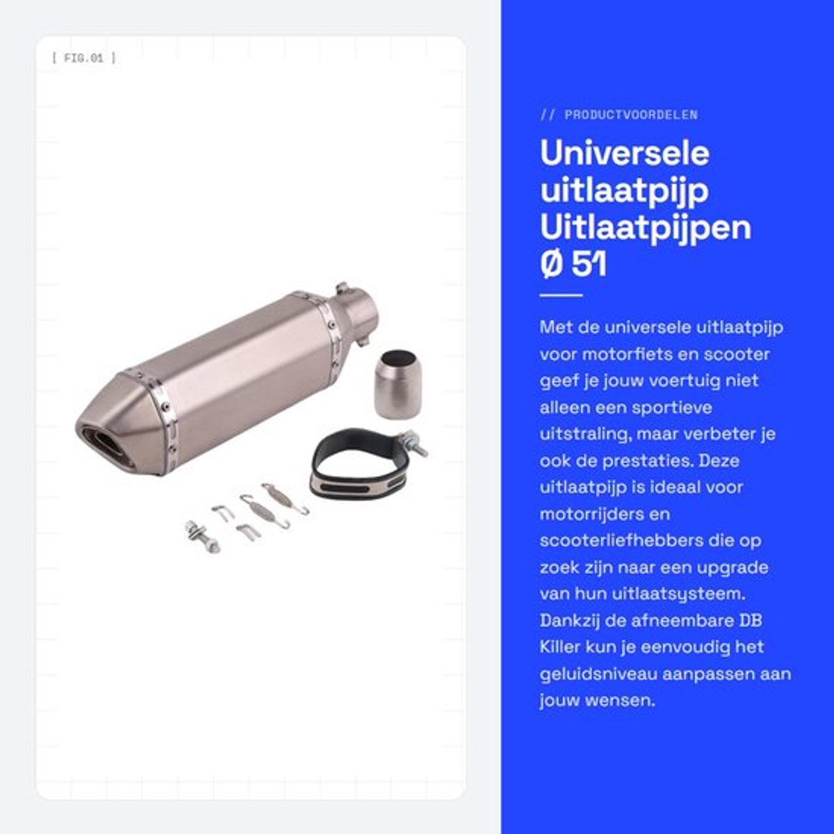 Dailygoods- Uitlaatpijp Universeel - Uitlaatsysteem - Ø 51 mm - Afneembare DB