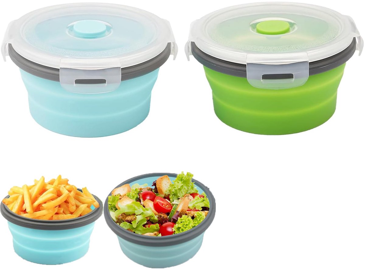 2 Pack opvouwbaar Lunchbox en Kampeerkommen, 350ML Siliconen Draagbare Kom, BPA Vrij, voor Kamperen, Wandelen, Keuken