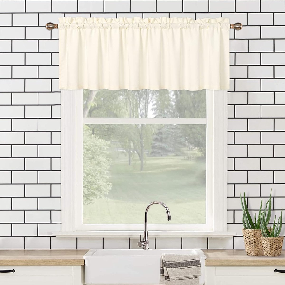 Waterdicht keukengordijn seersucker polyester, beige, 152 x 38 cm