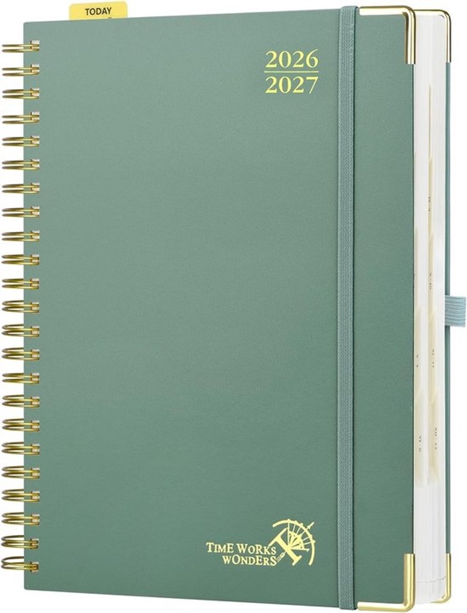 SnelShoppen - Agenda 2026 2027 Daily Planner A4 Groot 30.5x21.5 cm, 1 Pagina per Dag, School Planner, Hard Cover, Groene Kleur, 80 GSM Papier, Ideaal